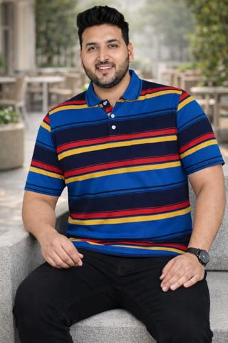 Image of INKKR Plus Size - Men Striped Polo Neck Tshirt