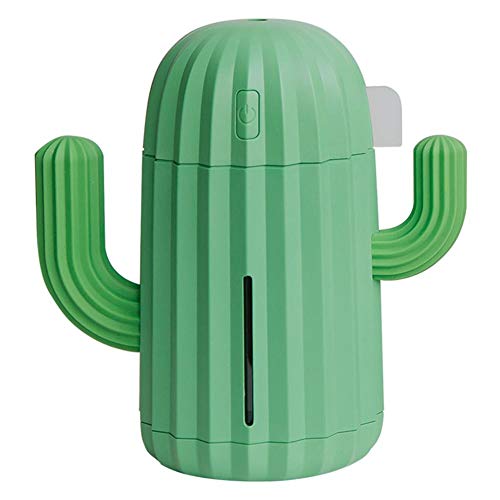 M/W Humidificador sin Ruido con función de Apagado automático 340 ml Cactus USB Humidificador de Aire Lámpara LED Difusor de Aceite de aromaterapia Adecuado para su hogar y Oficina (Verde)
