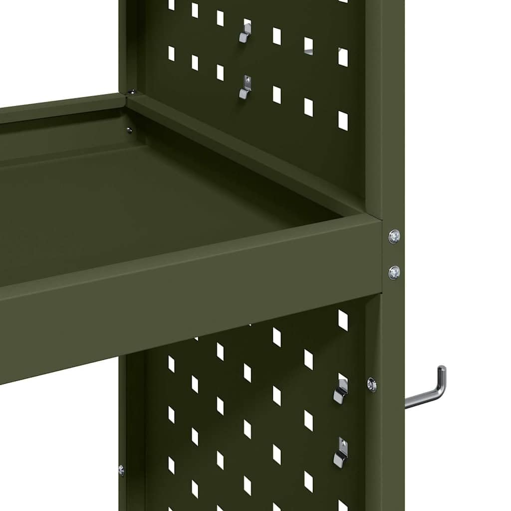 Carrello portautensili per officina garage in acciaio laminato a freddo con ruote bloccabili, 12 ganci e mensole, verde oliva 75 x 35 x 73 cm