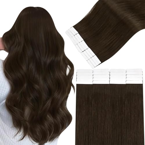 Image of Easyouth 24 Inch Tape in Hair Extensions Human Hair Brown Tape ins Human Hair Extensions Dark Brown 20pcs Tape in Extension Human Hair Add Hair Length 50g Long Straight Hair