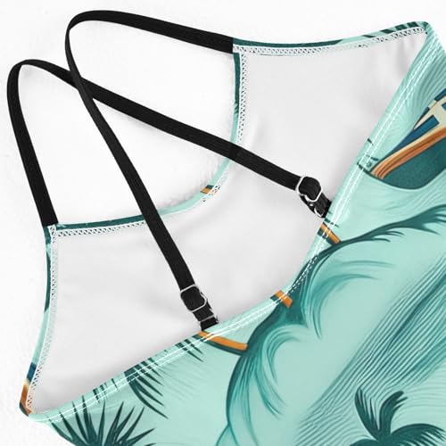 CHIFIGNO Tropical Island Palm Toddler Girl One Piece Swimsuit, Spaghetti Straps, Cross Back Design, Ages 3T4