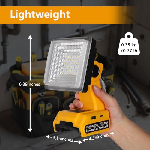 Image of DTEZTECH LED Work Light for Dewalt 20V Max Battery, 25W 1500LM Portable Cordless Work Light with 90 Pivoting Head, USB-A & USB-C Charging Ports for Jobsite, Workshop, Camping & Emergency (Tool Only)
