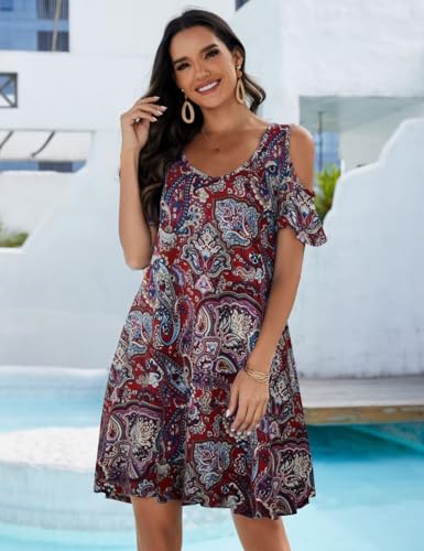 Image of JollieLovin Womens Plus Size Short Sleeve Cold Shoulder V Neck T-Shirt Dress with Pockets