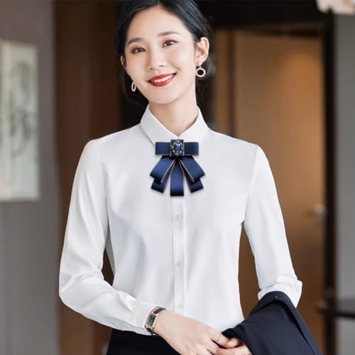 Image of Rhinestone Retro British Style Pre-tied Adjustable Fabric Ribbon Bow Tie for Women Men Uniform Necktie Bownot