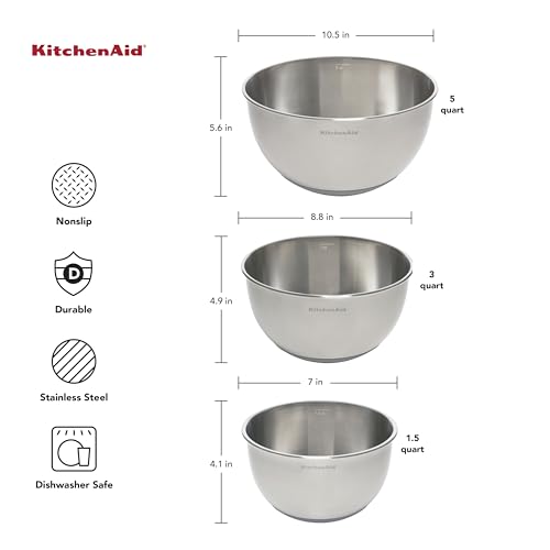 Image of KitchenAid Stainless Steel Mixing Bowls, Set Of 3
