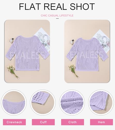 Image of EVALESS Womens Crochet Hollow Out Knit Tops Half Sleeve Spring Summer Sweaters Beach Cover Ups for Women Trendy 2026