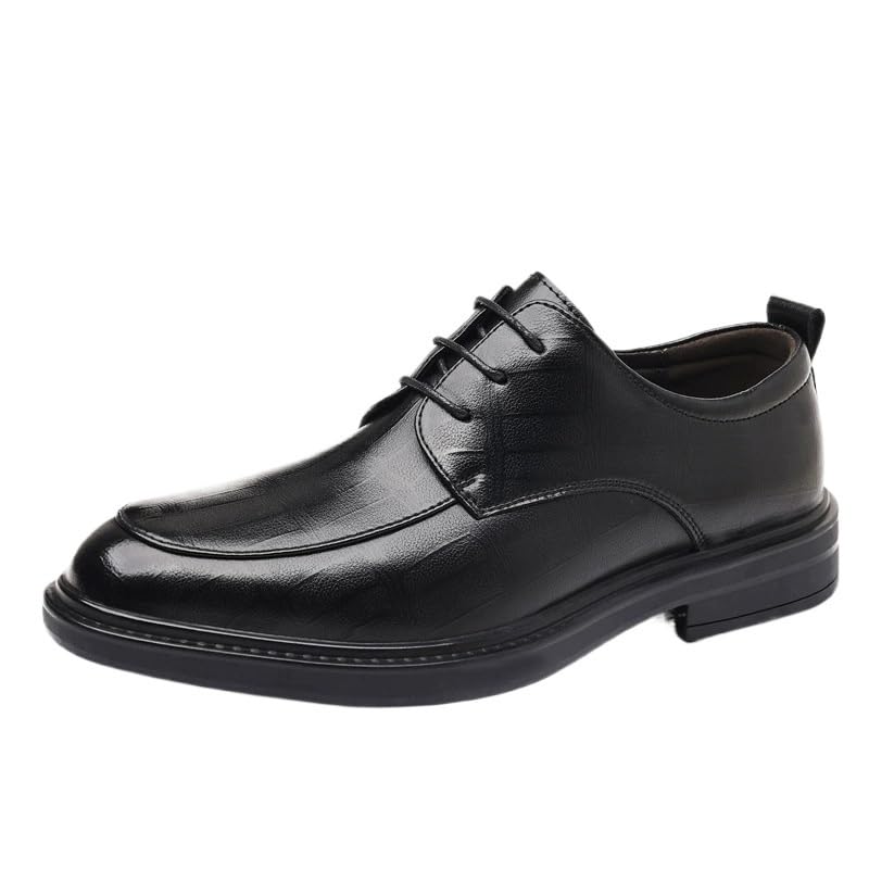 Genuine Leather Lace-Up Men Dress Shoes Business Casual Wedding Groom Formal Footwear(Black,10)