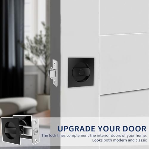 2 Piezas Cerradura de Puerta Corredera con Pestillo de Privacidad Negro Mate Cuadrado, Herrajes de Estilo Moderno, Fácil Instalación para Dormitorio y Baño miniatura 5