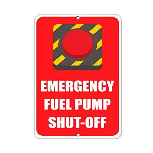 Metal Tin Sign Emergency Fuel Pump Shut Off Hazard Sign Emergency Metal Aluminum Sign for Wall Art 8x12 Inch