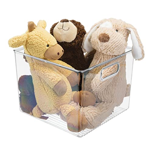 mDesign Plastic Deep Home Storage Organizer Basket Bin with Handles for Cube Furniture Shelving in Office, Closet, Bedroom, Laundry Room, Nursery, Kids Toy Room Shelf, 2 Pack, Clear - Image 7