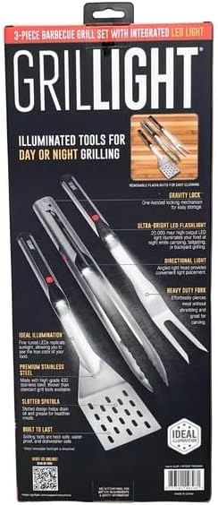 3 Piece Premium Stainless Steel Barbeque Grill Set with Integrated Ultra Bright LED Lights