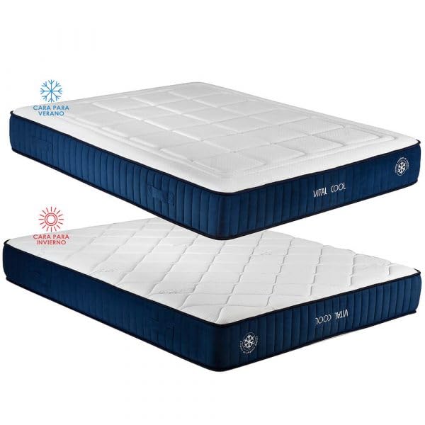 Colchón Vital Cool 150x180 cm - Viscoelástico Termoregulador con Tejido Cool - Núcleo HI-Pur 32 kg/m³ - Memory Foam y Viscogel - Altura 26 cm - Topper Desenfundable