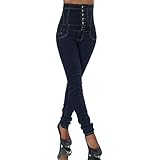  H206 Damen Jeans Hose Corsage Damenjeans Hochschnitt Röhrenjeans Hochbund, Farben:Dunkelblau, Größen:34 (Etikett 36)