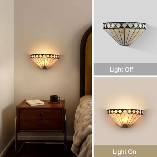 Image of DEYNITE Tiffany Wall Sconces Stained Glass Antique Vintage Mission Style Wall Light for Living Room Bedroom Bathroom Hallway Home Decor