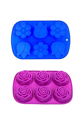 Combo 2 pack molds Large Rose and Large Tulip Silicone Cake, Ice Cube,Chocolate Soap Tray Mold Party maker (Ships From USA)
