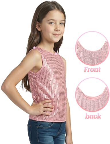 Image of Noomelfish Girls Sequin Tank Tops Sparkly Glitter Dance Sleeveless Shirt (5-12 Years)