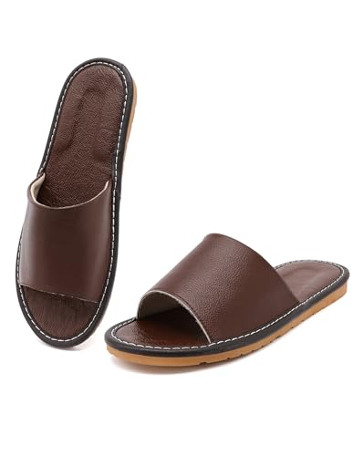 Sandals Women Men, Genuine Leather Slippers, House Slippers for Women Indoor Outdoor, Unisex Soft Flat Sandals