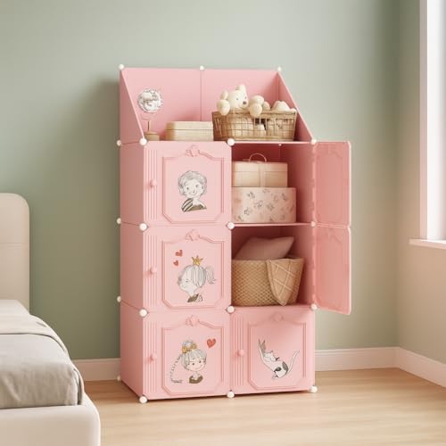Image of Mevigo Foldable Plastic Wardrobe for Clothes - 6+2 Door Baby Cupboard for Clothes Storage, Wardrobe for Kids, Plastic Almirah, Collapsible Wardrobe for Kids Livingroom & Home- Pink-6+2-HT1