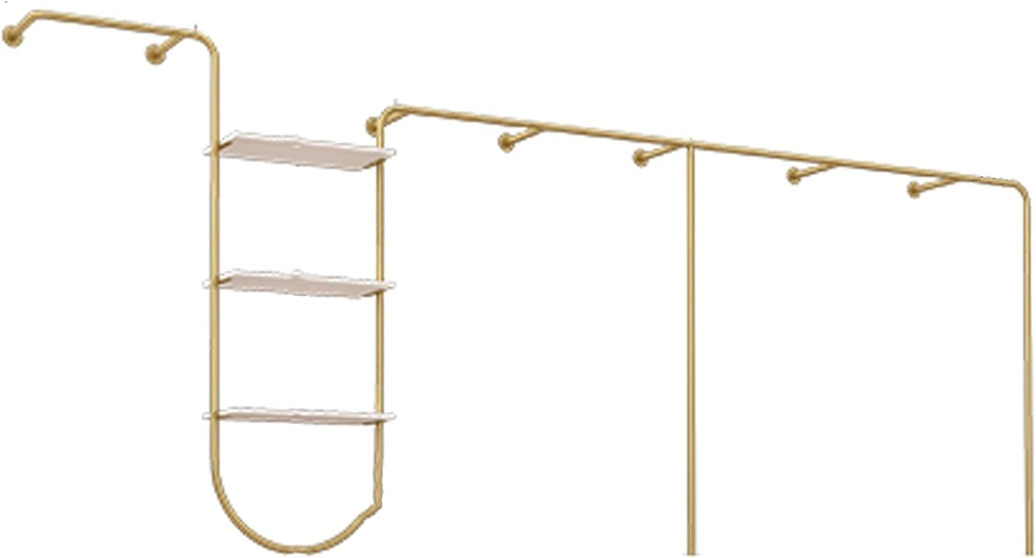 HPTHLY Modern Simple Wall Mounted Gold Clothing Rack Heavy Duty Garment Rack Hanging Rods Clothingshelf Retail Display Storage Clothes Hanging Shelves (450Cm)