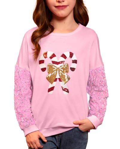 Image of BesserBay Girls Christmas Sequin Shirt Patchwork Long Sleeve Crop Tops 6-14 Years
