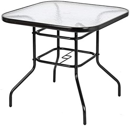 Outdoor Dining Table Square Toughened Glass Table Yard Garden Glass Table,Tempered Glass Top Outdoor Indoor Dining Table with Heavy-Duty Metal Frame, Square Coffee Table for Living Room, Garden
