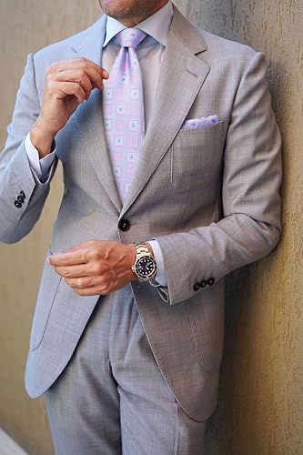 Image of HISDERN Ties for Men Formal Business Plaid Checked Mens Ties and Pocket Square Set Classic Wedding Necktie Handkerchief