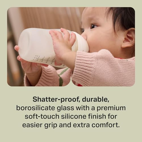 Image of Tommee Tippee Silicone Coated Glass Baby Bottles for Feeding, 5 0z, Anti-Colic, 0+ Months, Slow Flow Breast-Like Nipple, Shatter-Proof Glass, BPA Free, Pack of 2