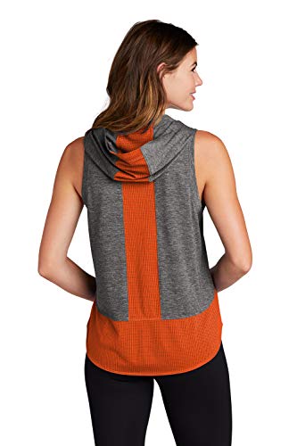 Clothe Co. Women's Ladies Tri-Blend Wicking Hoodie Tank Top,Orange/Grey Heather,S