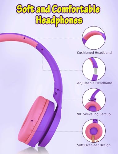 Image of Voopwink Kids Headphones with Microphone, Wired Over Ear Headsets with Limited Volume 85dB / 94dB for Boys Girls Teens Children Online School /Travel /iPad /Tablet /Cellphone