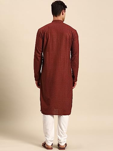 Image of Rajubhai Hargovindas Men Pure Cotton Chikankari Embroidered Straight Kurta