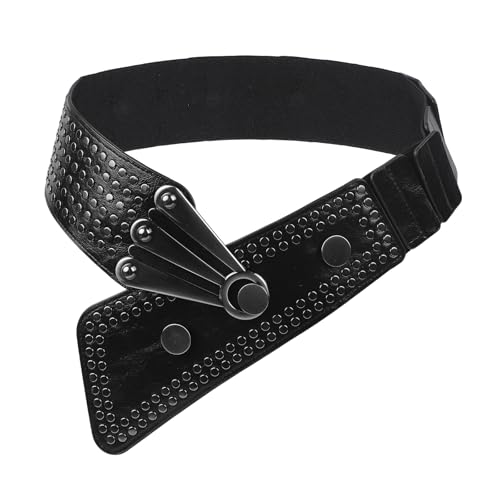 OhMill Punk Waist Belt Elastic Rivet Rock Wide Corset Cinch Retro Black Leather Belt for Women Pants Dress Accessories