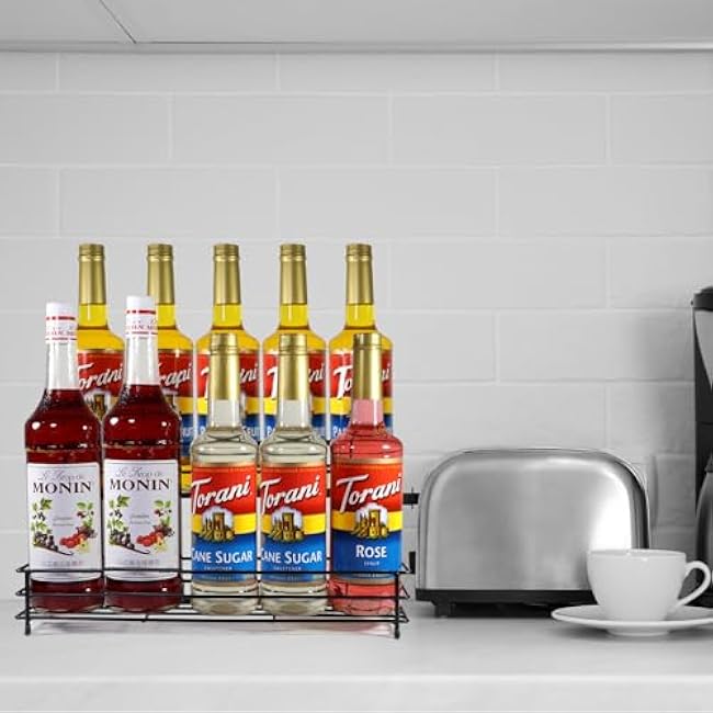 Coffee Syrup Organizer Rack 10 Bottles Syrup Bottle Holder Stand For Coffee Bar Accessories, 2 Tier Wine Bottle Storage Rack For Syrup, Wine, Liquor, Coffee Station Organizer For Kitchen Countertop