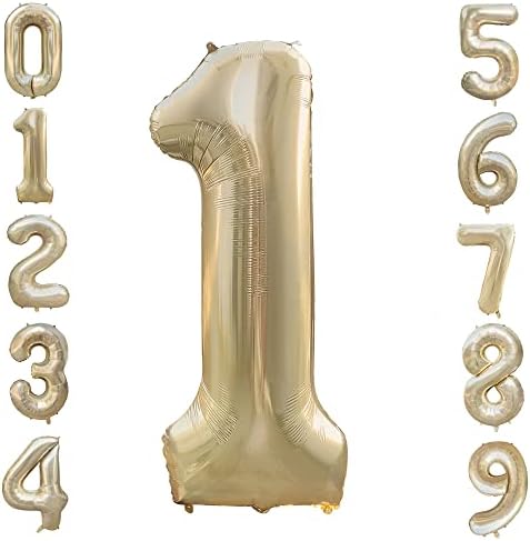 Number 1 Balloons White Gold One Balloon for First Birthday 40 Inches Light Golden Large Numbers 1st Birthday Party Platinum Ballons Beige 1 Digital Neutral TWIHWEI Gold Balloon 1