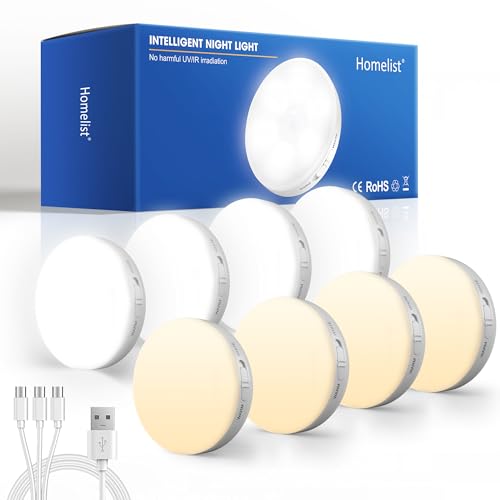 Image of Homelist 8 Pack Motion Sensor Lights Indoor, Rechargeable Wireless LED Puck Lights, Battery Operated Motion Sensor Night Light for Closet, Stairs, Kitchen, Cabinet, Toilet