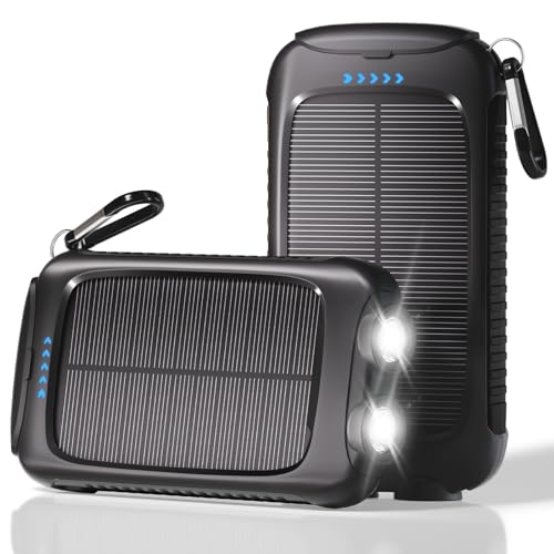 Solar Power Bank 20000mAh with USB-C, Portable Charger for Travel Camping