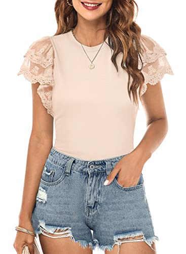 DOROSE Womens Tops Lace Ruffle Sleeve Summer Tshirts Blouse Trendy