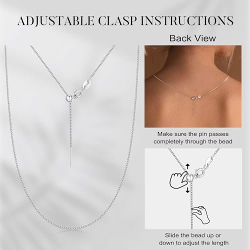 IEFWELL S925 Sterling Silver Chain Necklace for Women - 14K Real Gold Plated Box Chain Choker, 0.8mm Sterling Silver Adjustable Hypoallergenic Necklace, 14/16/18/20/22/24 Inch Jewelry Gifts3