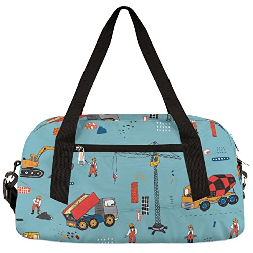 Yellow Excavator Truck Kids Duffle Bag for Boys Girls Dance Bag,Funny Big Car Sport Gym Bags Overnight Travel Bags Teen Kids Weekender Bag for School Practice Gymnastic Ballet