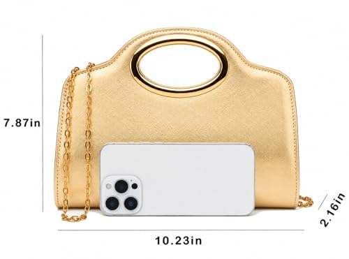 Image of Top Metal Handle Clutch Bags for Women, Evening Handbag Shoulder Crossbody Purse with Chain