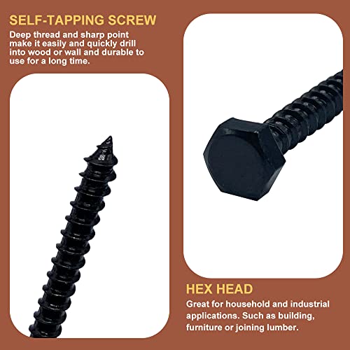 Eckj ECKJ035-M6-112-BLACK Hex Lag Bolts 112Pcs M6 Hex Head Lag Screws Washers Assortment Kit Fully Thread Heavy Duty Hexagon Wood Screw Zinc Plated Black Metric Length thumb #5