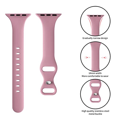 Image of Thin Slim Band Compatible with Apple Watch 38mm 40mm 41mm 42mm 44mm 45mm 46mm 49mm, Replacement Silicone Sport Strap for iWatch Series 11 /10 /9 /8 /7 /6 /5 /4 /3 /2 /1 Ultra SE Women Men, Yoga Pink