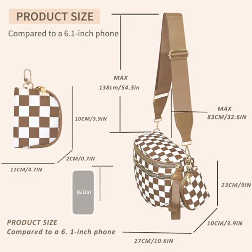 Image of Checkered Crossbody Bum Bags for Women, Nylon Sling Bags with Shoulder Strap, Large Capacity Checkered Purse Bag