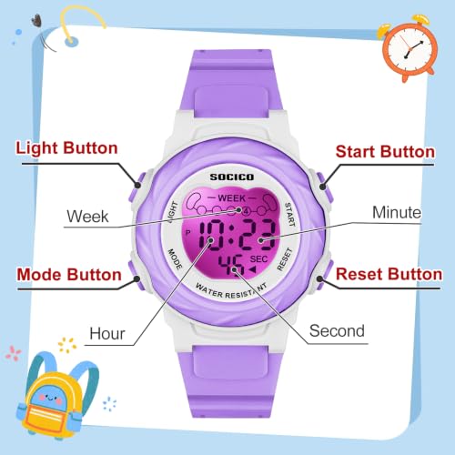 Image of SOCICO Kids Digital Watch 50M Waterproof & 7 Color Lights for Boys Girls