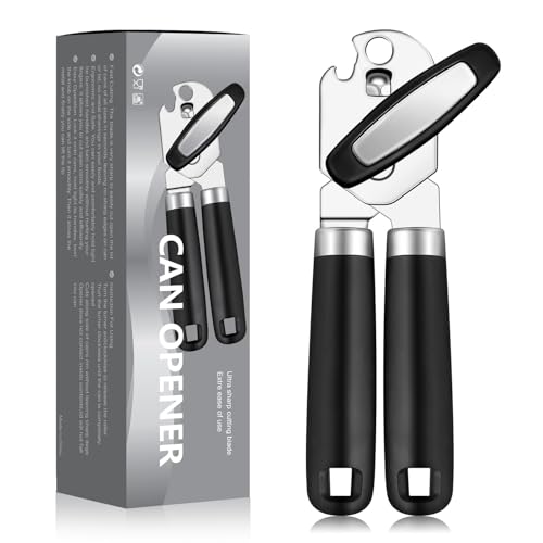 Woobroo Tin Opener Can Manual, Multifunctional Handheld Heavy Duty Can Opener, Stainless Steel Easy Turn Knob Bottle Opener, Kitchen Essentials, Black