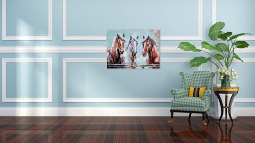 Image of Yihui Arts Colorful Horse Paintings - Large Contemporary Brown Animal Canvas Wall Art for Farmhouse Living Room, Bedroom, Bathroom Decor