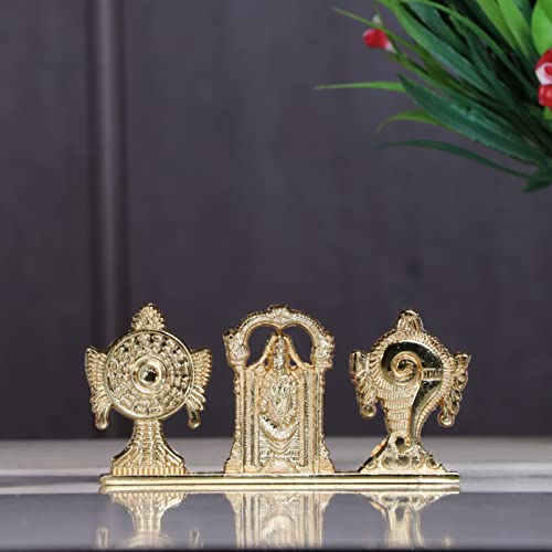 Image of KridayKraft Tirupati Balaji Symbol Stand Shankh Chakra with Balaji Statue Gold Plating Antique Decorative for Car Dashboard Home & Office Table Showpiece Figurines,Religious Gift Idol, 5 x 1 Cm
