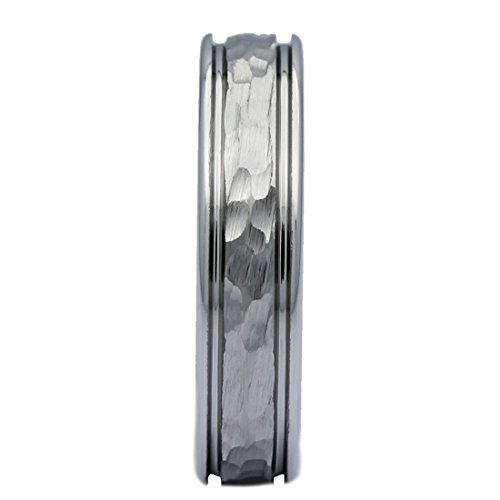 White Tungsten Carbide Hammered Center Polished Edge 5mm Wedding Band COMFORT FIT Ring2