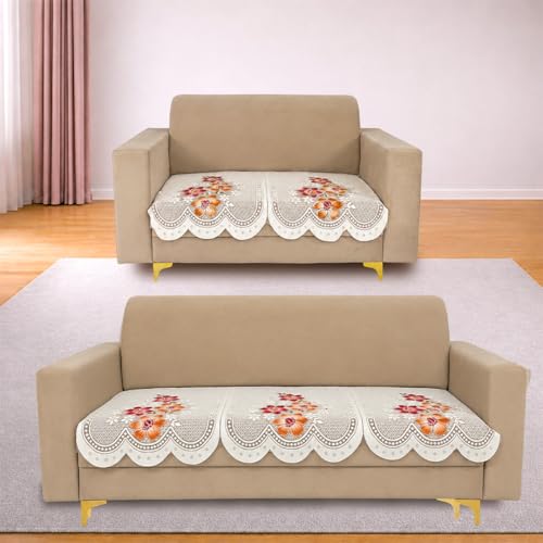 Image of Homerz Premium 'Surya Series' Sofa Cover | Stylish Sofa Protector | Net Fabric | Anti-Stain & Washable Slip Cover Exact Size Antislip (Exclusive Rust, 5 (3+2) Seater, Only Seat Cover)