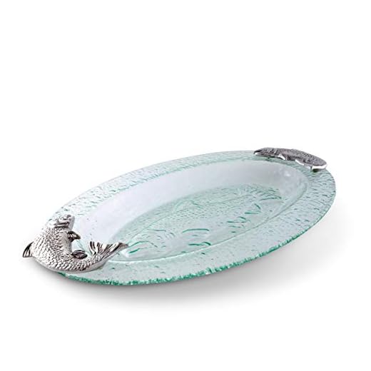 Arthur Court Designs Aluminum Salmon Fish Bagel Lox Glass Platter 20 inch x 11.5 inch