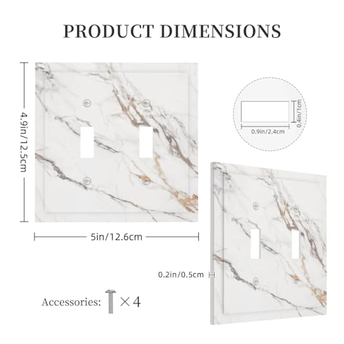 Decorative Light Switch Plate Covers Modern Grey Gold Marble Texure 2 Gang Light Switch Cover Plate Unique Double Toggle Wall Plate Switch Plate Cover for Kitchen Bathroom Decor